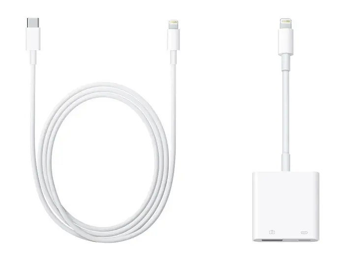 Un nouveau câble Lightning vers USBC et un adaptateur vers USB C et carte SD (USB3)