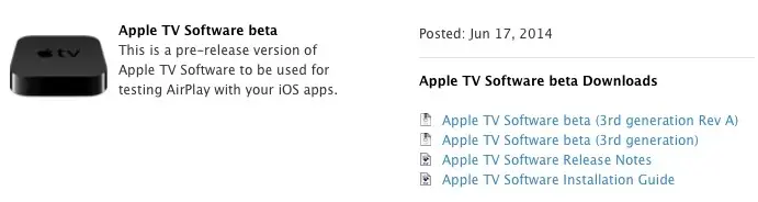 Egalement une beta du logiciel de l'Apple TV