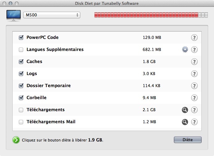 Disk Diet libère l'espace disque de votre Mac en supprimant cache, PowerPC...