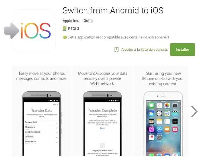 Une application (Android) d'Apple pour switcher d'Android vers l'iPhone facilement