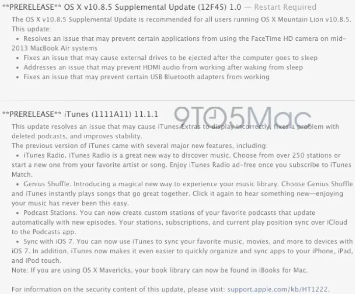 La mise à jour supplémentaire d'OS X 10.8.5 en approche (Safari, iTunes...)