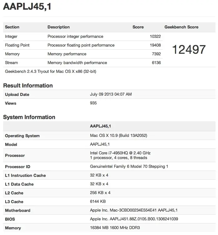 Un benchmarks d'un supposé nouveau MacBook Pro 15"