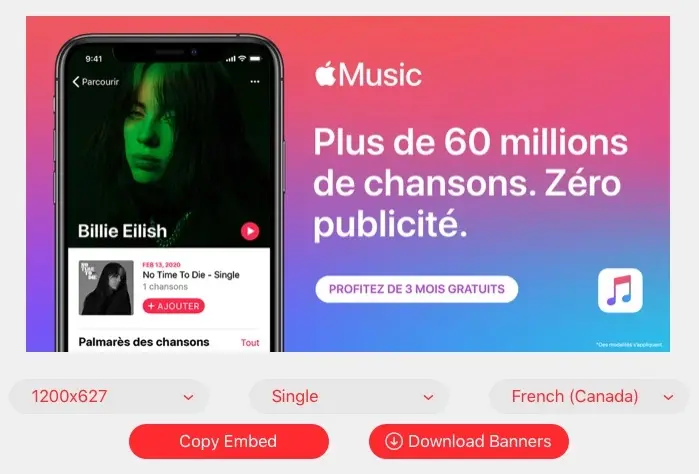 Un outil marketing pour créer des liens et des bannières Apple Music