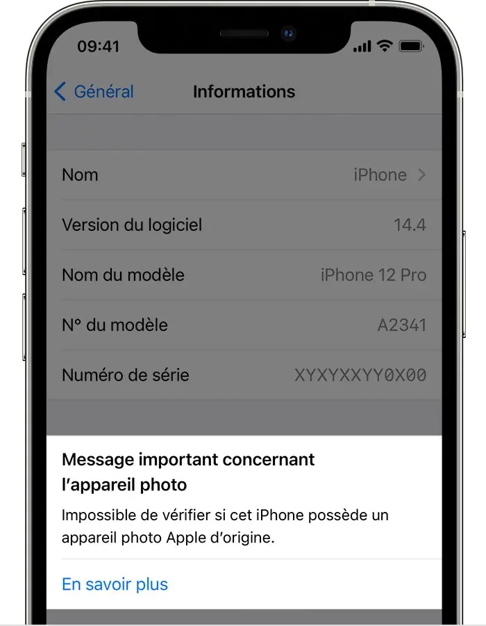 iOS 14.4 met en garde si le module photo a été remplacé par une pièce non certifiée