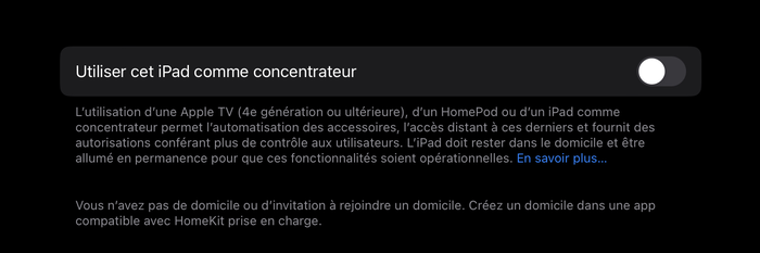 Finalement, l'iPad pourra être un concentrateur HomeKit, mais pas avec Matter