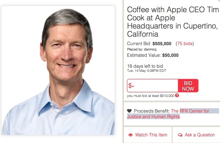 Promo sur le café avec Tim Cook, en solde à 505 000 $
