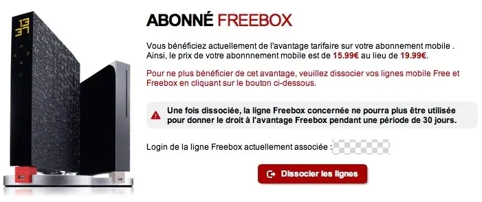 Free Mobile : on peut dissocier un avantage freebox et le transmettre