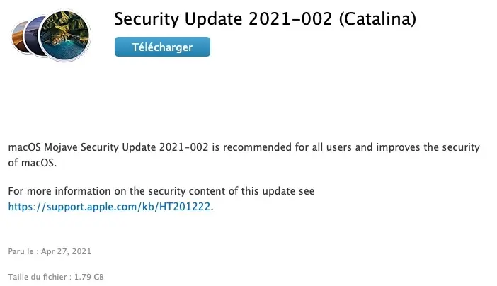 Des mises à jour de sécurité pour macOS Mojave et Catalina