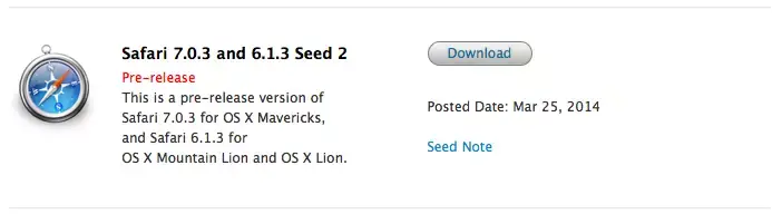 Safari 7.0.3 et 6.1.3 Seed 2 pour les développeurs