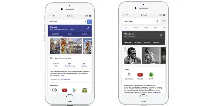 Google affiche les liens directs depuis les recherches sur iOS