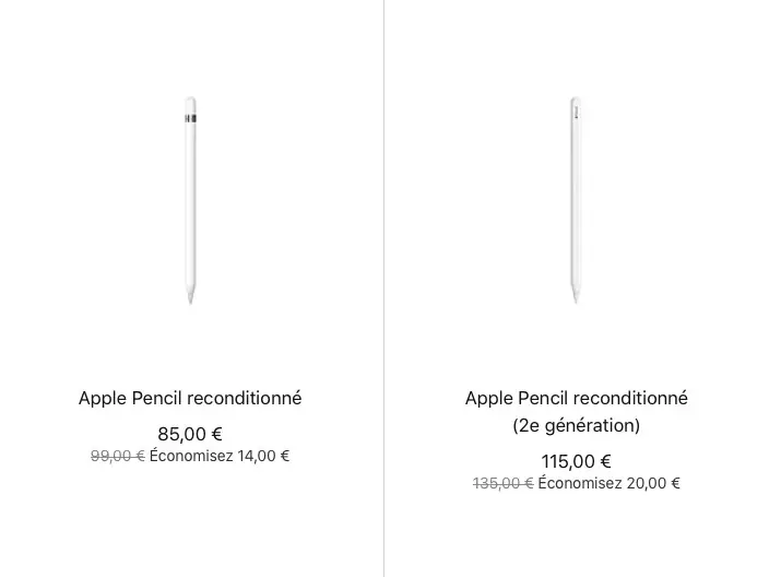 Les Apple Pencil 1 et 2 débarquent sur le Refurb à 85 et 115€