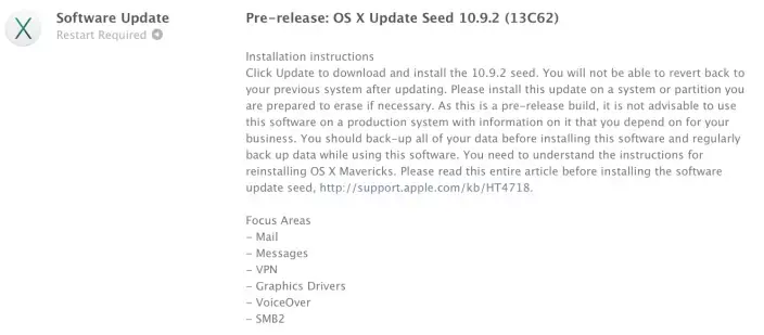 Une nouvelle beta pour OS X Mavericks 10.9.2