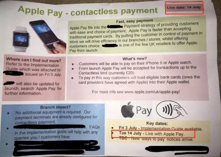 Apple Pay activé le 14 juillet au Royaume-Uni ?