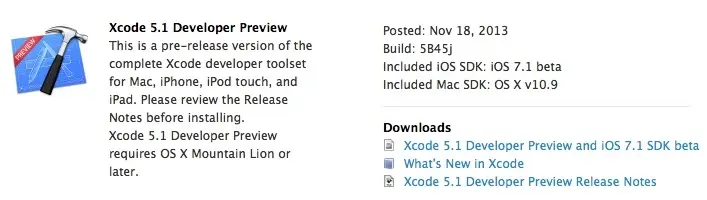 Xcode 5.1 Developer Preview également disponible