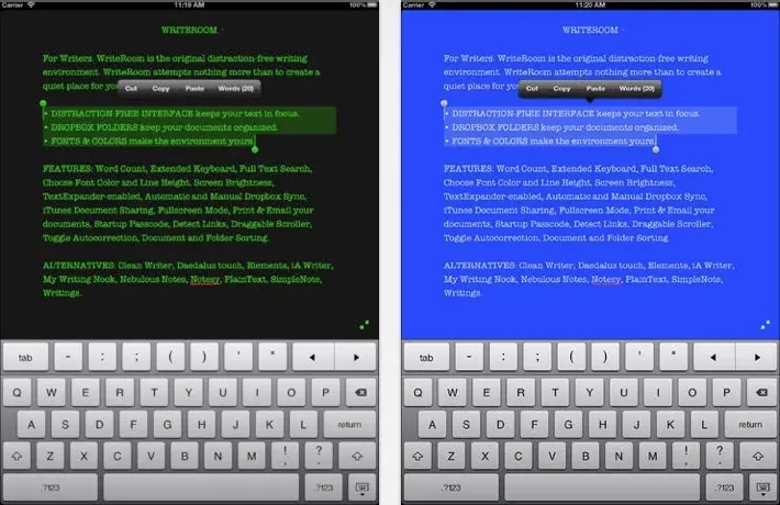 WriteRoom, un traitement de texte très complet, gratuit sur iOS