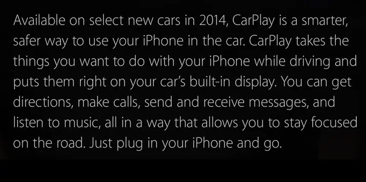 CarPlay : Apple a supprimé la mention d'une disponibilité en 2014 pour certaines marques