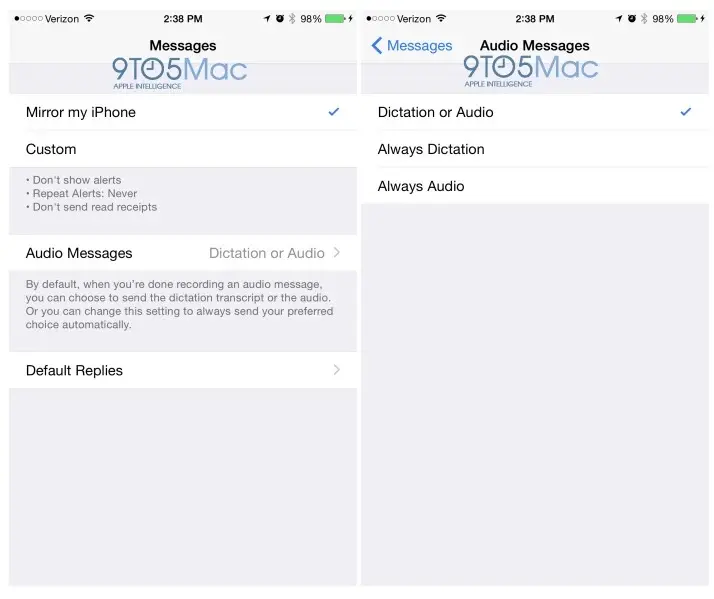 Des captures de l'application accompagnant l'Apple Watch sur l'iPhone