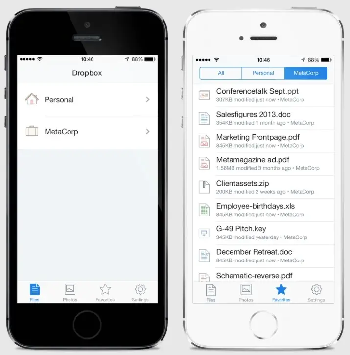 Dropbox montre sa révision pour iOS 7 et connecte compte perso et pro