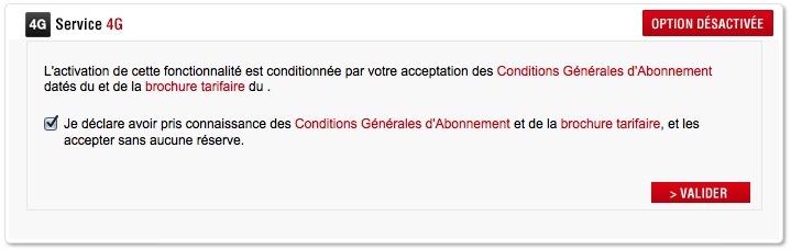 L'option 4G accessible sur le site de Free Mobile