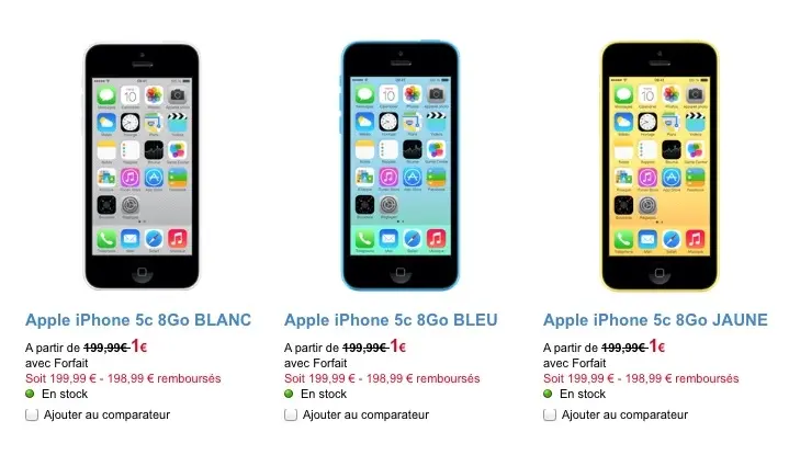 L'iPhone 5c 8Go officiellement en vente chez les opérateurs