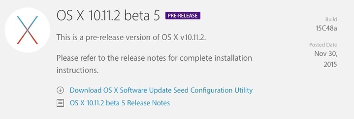 Une Beta 5 pour OS X 10.11.2 El Capitan