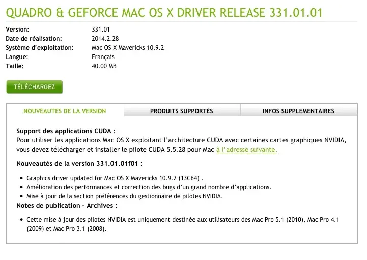 De nouveaux pilotes NVidia pour les anciens Mac Pro