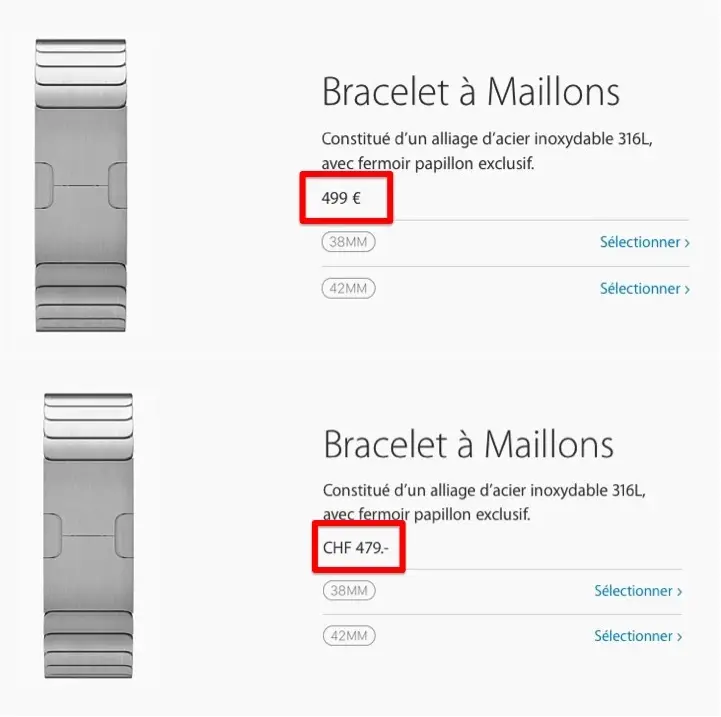 Tout n'est pas forcément plus cher en Suisse : exemples avec l'Apple Watch et ses bracelets