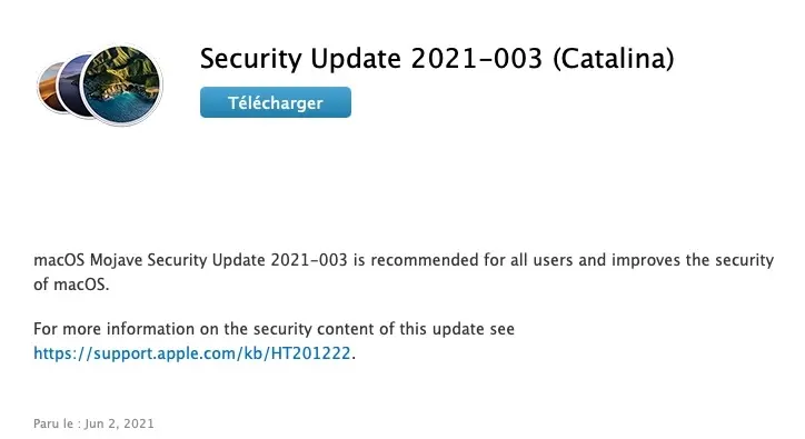 Des mises à jour de sécurité pour macOS Mojave et Catalina