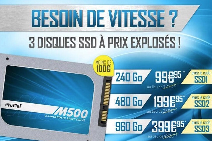 Belle promo sur la gamme de SSD Crucial M500