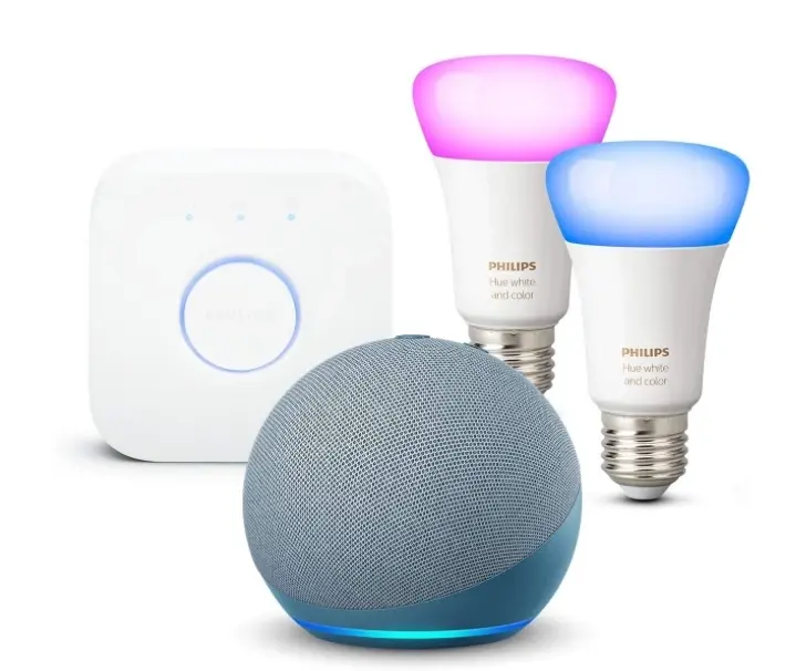 Soldes : Echo Dot Gen4 + 2 Hue E27 couleur à 109€, Echo Gen4 + Hue blanche à 79€