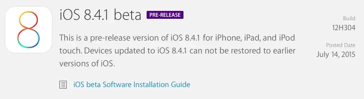 Apple propose une première beta d'iOS 8.4.1