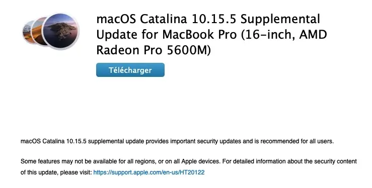 Une mise à jour de macOS 10.15.5 pour la Radeon Pro 5600M du MacBook Pro 16"