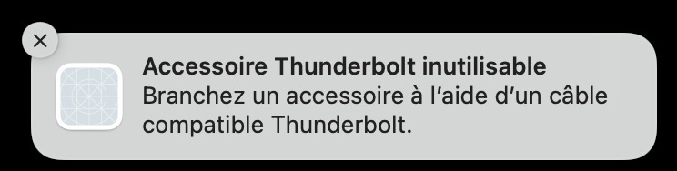 Monterey alerte quand un câble Thunderbolt n'est pas conforme