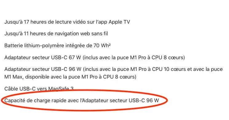 MacBook Pro 14" : pas de charge rapide avec l'adaptateur secteur 67W