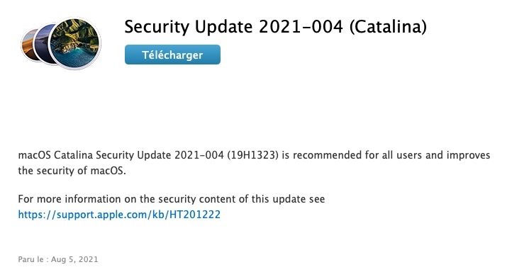 Des mises à jour de sécurité pour macOS Mojave et Catalina