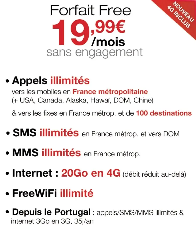 FreeMobile : 20 Go de données 4G pour les abonnements à 19,99 €