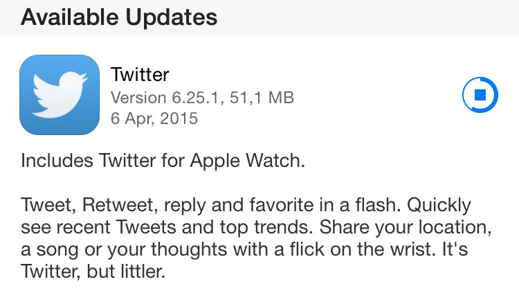 Twitter : retour du partage sur iOS 8.3, Apple Watch et citations améliorées