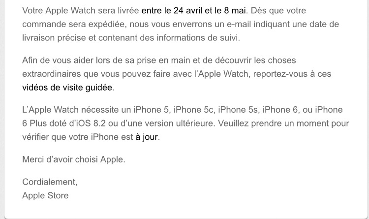 Nouvelle opération de communication pour les livraisons de l'Apple Watch