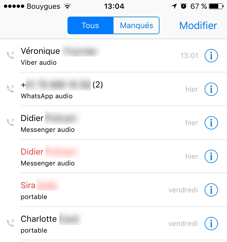 VOIP : FaceBook Messenger, WhatsApp et Viber apparaissent dans le journal d'appels