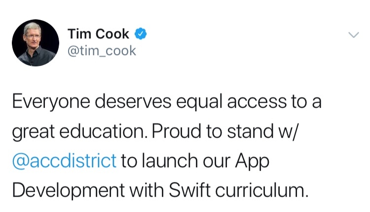 Tim Cook présente le cursus Swift pour les étudiants US (Austin)