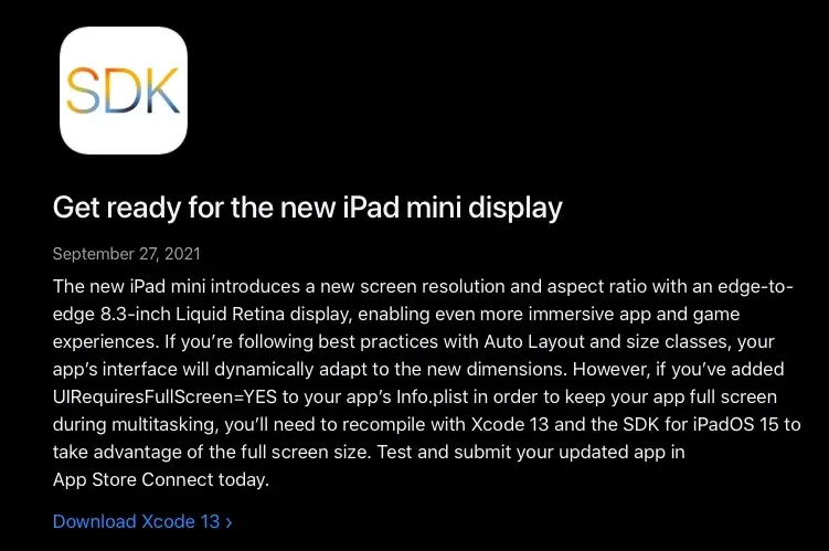 Les développeurs doivent adapter leurs Apps pour l'iPad mini 6