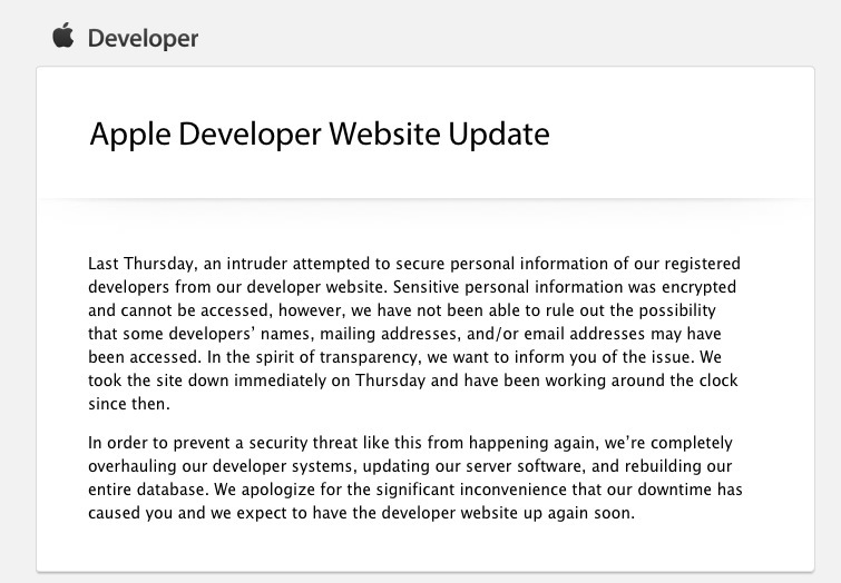 Le portail des développeurs a bien été piraté