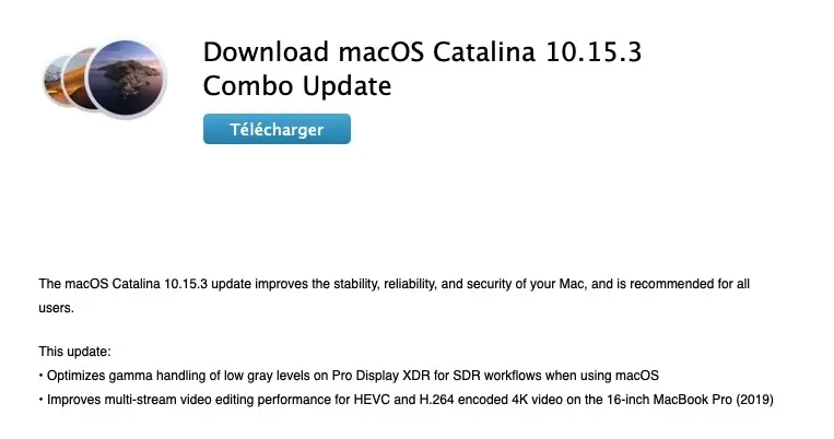 Apple : MàJ combo pour Catalina, et des MàJ de sécurité pour High Sierra et Mojave