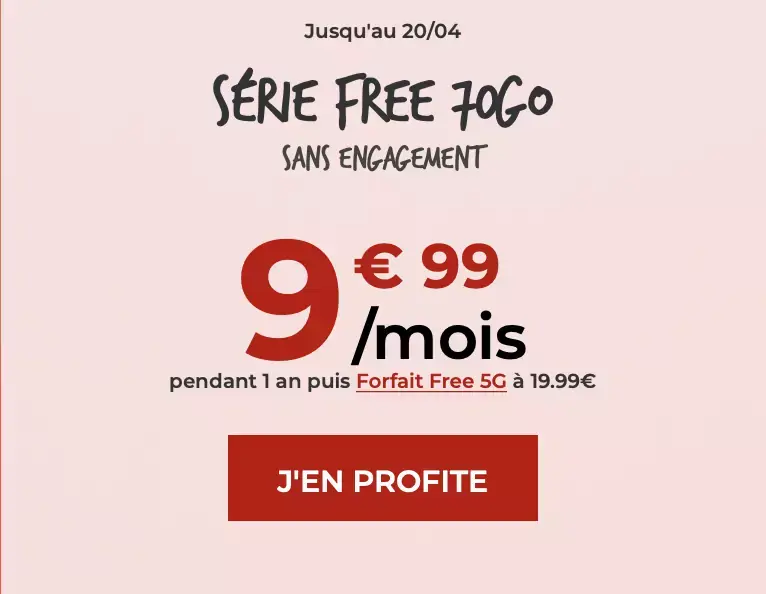 Avant dernier jour pour le forfait Free à 9,99€ (70 Go)