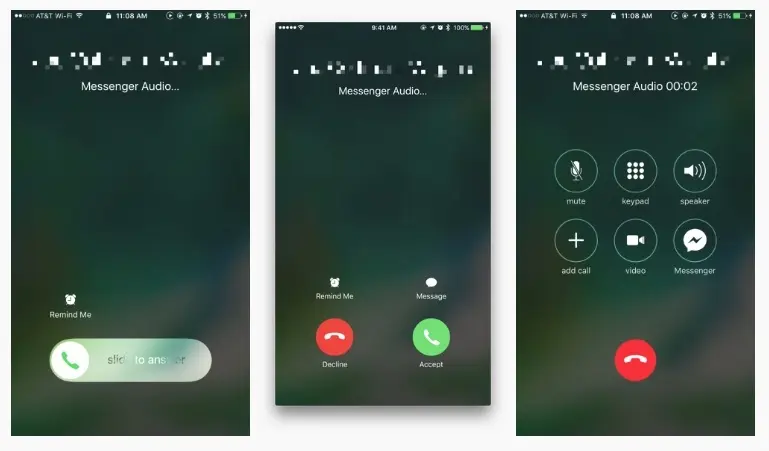 Facebook Messenger active les appels sur l'écran verrouillé d'iOS 10 (CallKit)