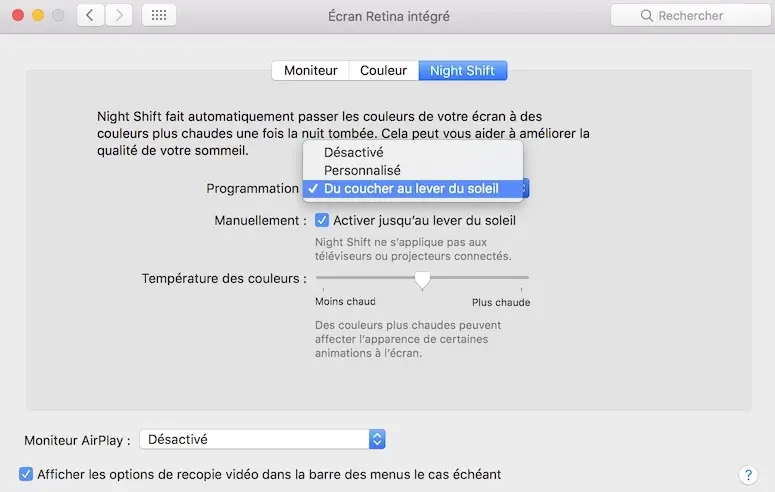 Petite démo du mode "Night Shift" de macOS Sierra 10.12.4 (photo)