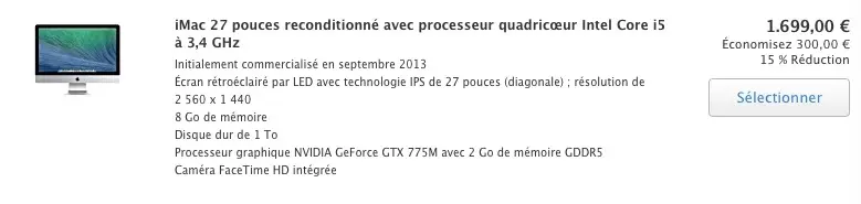 Plein d'iMac 27" (2013) et de MacBook Air/Retina (2013) sur le Refurb