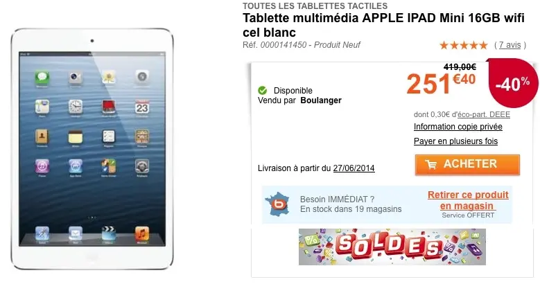 Bon plan : un iPad mini WiFi+4G (16Go) à seulement 251,40€ ! (-40%)