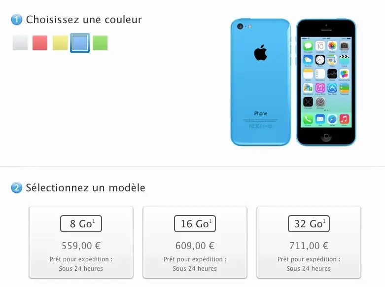 L'iPhone 5c 8Go disponible sur l'Apple Store