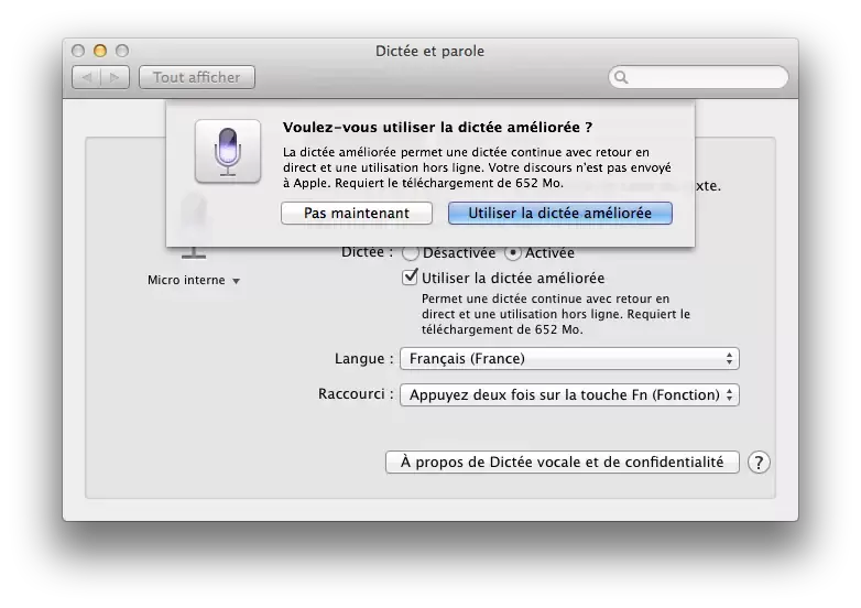 Mavericks : dictée améliorée, la reconnaissance vocale hors ligne et en français